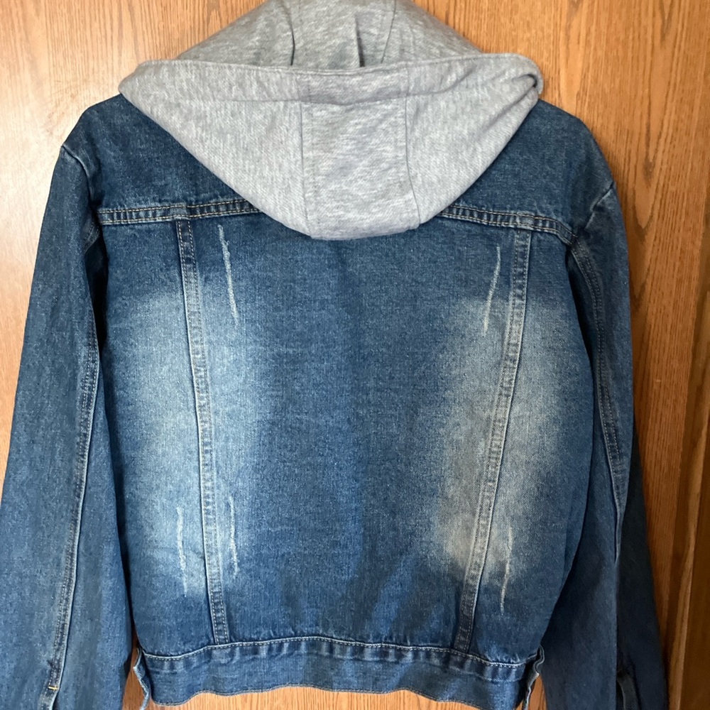 Denim Jacket with Gray Hood